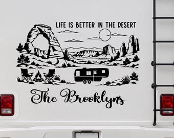 Moab Arches - Personalized last name Camper Decal for RV- Life is better in the desert