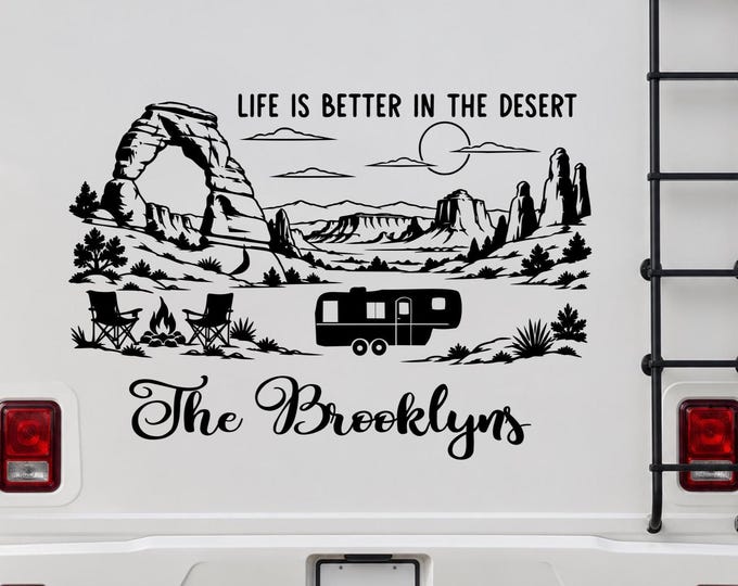 Moab Arches - Personalized last name Camper Decal for RV- Life is better in the desert