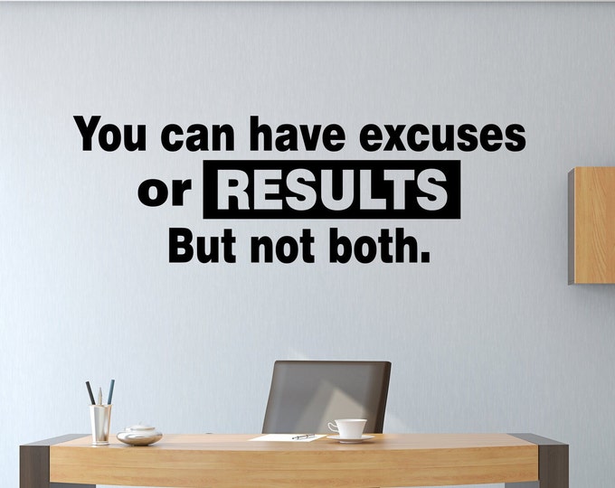 You can have excuses or results, crossfit wall art, motivational quotes, workout room wall decor, vinyl wall decal, work out art, gym decal