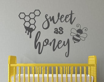 Sweet as Honey Bee Wall Decal: Nursery Decor, Honeycomb Art