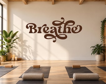 Breathe Wall Decal, Script Flourish Design, Yoga Studio Meditation Decor - Vinyl Art.  Multiple Sizes , Inhale Exhale