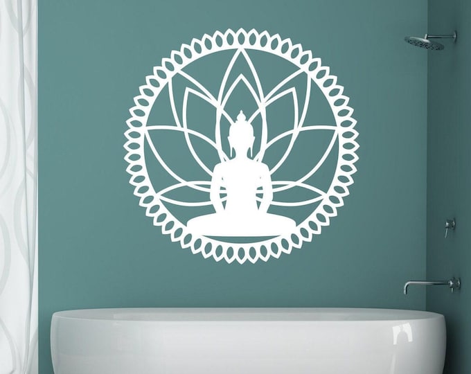Buddha Wall Art, lotus, mandala, wall decals, zen wall art, buddha wall decor, buddhist wall art