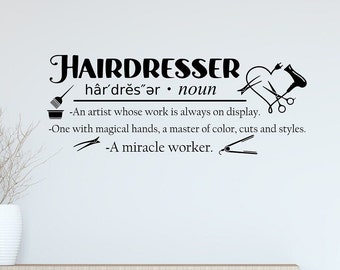 Hair salon wall decal, hairdresser definition, salon wall art, dictionary definition, barber wall art, hair salon decals, hairdresser gift