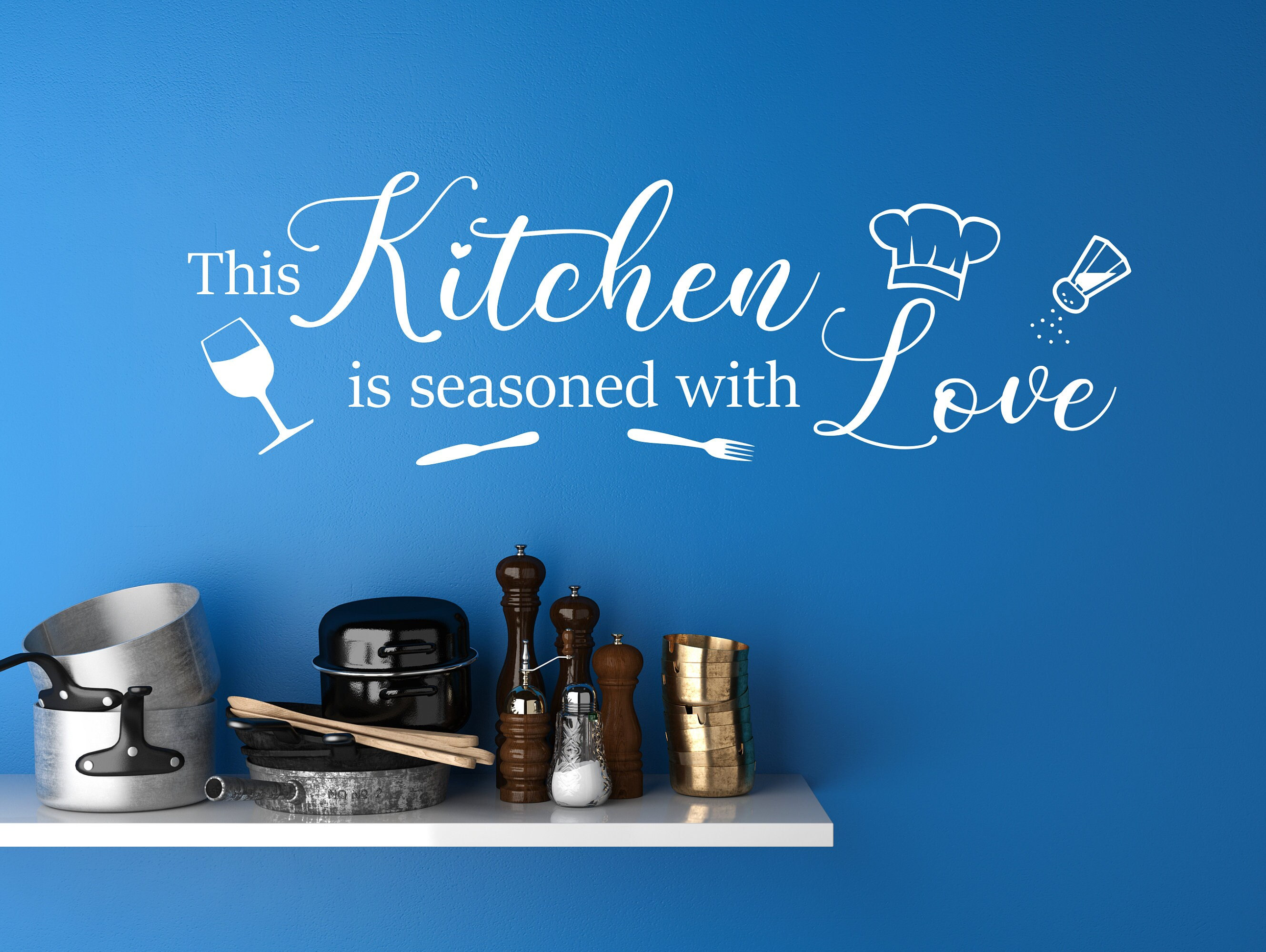 kitchen wall quote decal - this kitchen is seasoned with love - kitchen