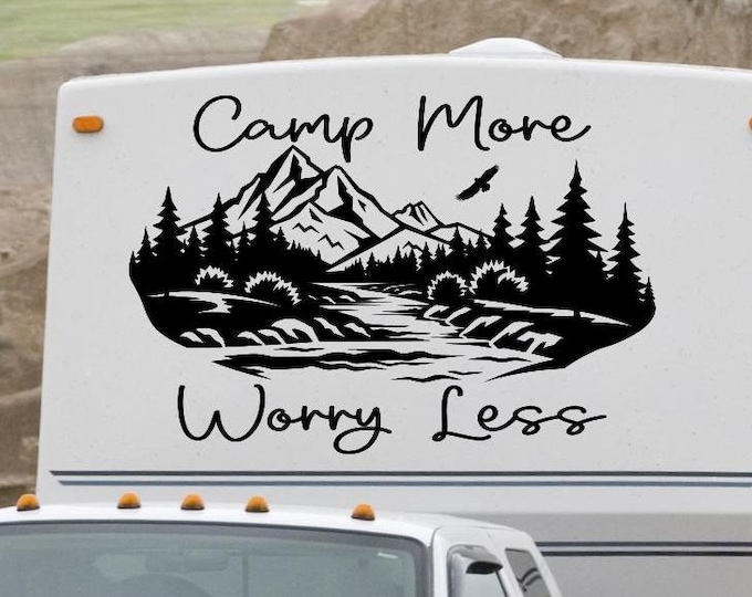 Camp More Worry Less RV decal gift camper decor, camping wall art, camper decal, rv accessories