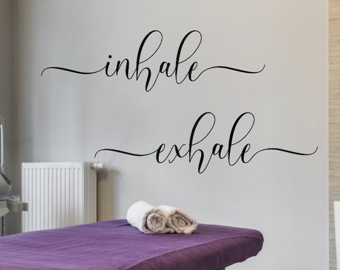 Inhale exhale wall decals, just breathe, spa decor, zen wall art, boho wall art, boho wall decor, meditation room, bedroom wall art