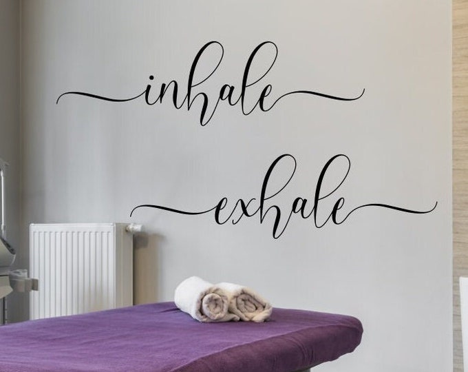 Inhale exhale wall decals, just breathe, spa decor, zen wall art, boho wall art, boho wall decor, meditation room, bedroom wall art