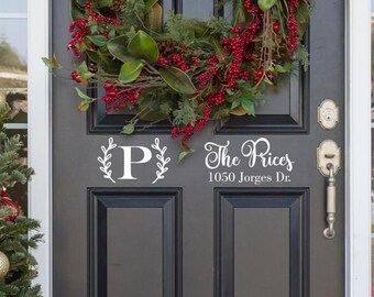 Personalized Last Name Monogram Door Decal - Custom Address Vinyl Lettering