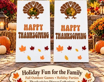 Thanksgiving Cornhole Board Decals, Turkey and Fall Leaf Vinyl Graphics, Gift for Cornhole Lovers, Family Party Decor