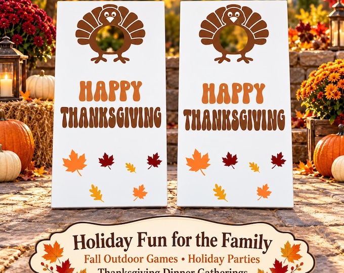 Thanksgiving Cornhole Board Decals, Turkey and Fall Leaf Vinyl Graphics, Gift for Cornhole Lovers, Family Party Decor