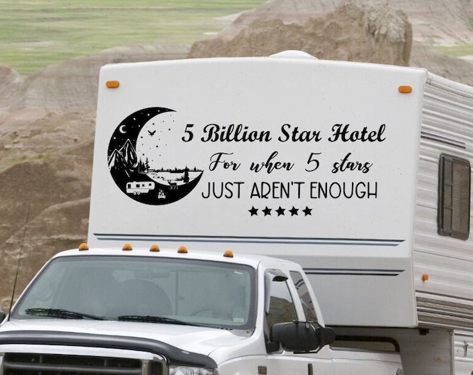 5 billion star hotel custom rv decal, personalized rv decal, camper decals, motorhome decor, fifth wheel decal, travel trailer decal