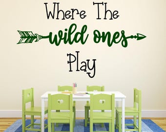 Where the wild ones play decal, Safari wall decal, Boho, Jungle decor, Playroom Decor