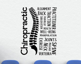 Chiropractic art, Chiropractic decal, Chiropractic wall art, chiropractor art, Chiropractic gifts // Spine with chiropractor word cloud