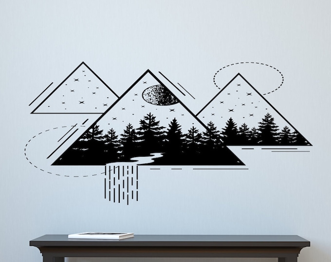 Geometric wall decal, forest wall art, sacred geometry, abstract art wall decal, nature wall art, mountain wall decor, triangle wall art