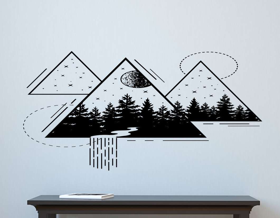 Geometric wall decal, forest wall art, sacred geometry, abstract art wall  decal, nature wall art, mountain wall decor, triangle wall art