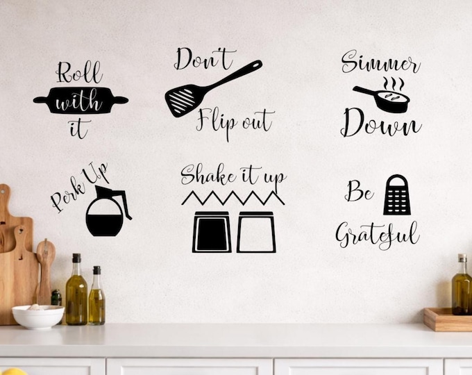 Funny Kitchen Wall Decals | Cooking Quotes, Phrases (Set of 3 or 6)