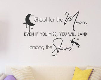 Shoot for the Moon Wall Decal: Inspirational Quote, Moon & Stars