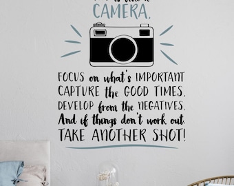 Camera wall decal, Camera wall art, photography decal, camera wall decor, photographer decal // Life is like a camera