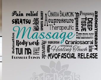 Massage wall decal, spa decor, massage therapy, spa wall decal, massage therapist gift, massage decor, spa wall art, massage decal