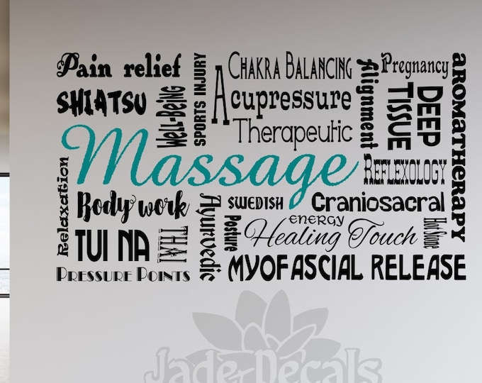 Massage wall decal, spa decor, massage therapy, spa wall decal, massage therapist gift, massage decor, spa wall art, massage decal