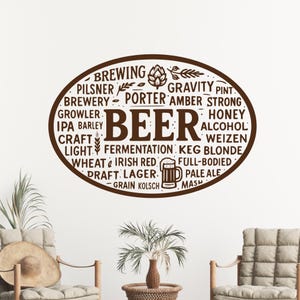 Beer Types Wall Decal: Bar, Man Cave Art