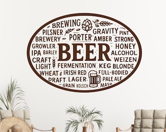 Beer Types Wall Decal: Bar, Man Cave Art
