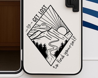 RV Door Decal: Geometric Mountain Scene, Wanderlust Camper Decor