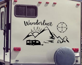 Wanderlust RV Decal: Mountain Scene Camper Vinyl