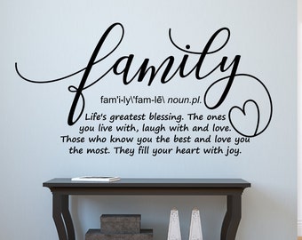 Family definition wall decal, family wall art, family sign, family wall decor, family quote, family rules, living room decal