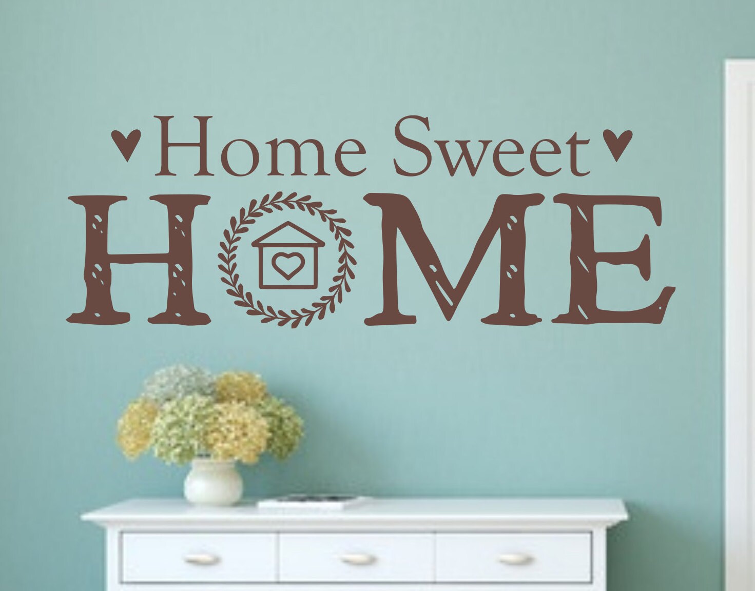 Home Sweet Home Decal Laurel Wreath Home Decor Wall Decal Vinyl