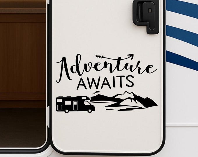 Adventure RV Decal, Mountain Scenery Custom Camper Graphic | Vinyl Travel Sticker | Motorhome Wall Art