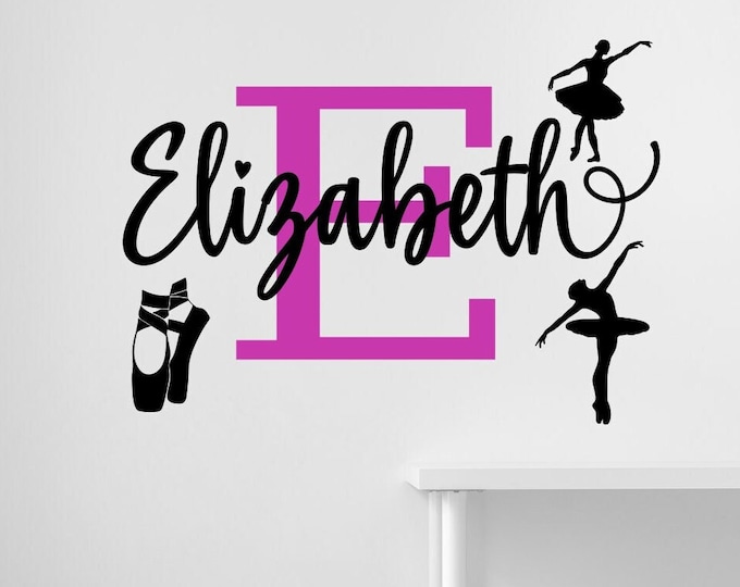 Ballerina initial & name decal set - ballerina wall decal - girls bedroom decal