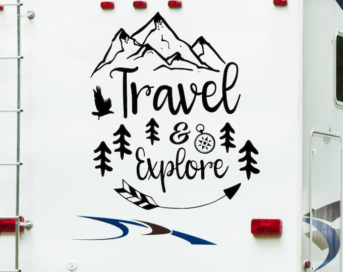 Travel rv decal, RV travel decal, travel and explore, travel decal, explore decal, mountain rv decal, travel wall decor, custom rv decals