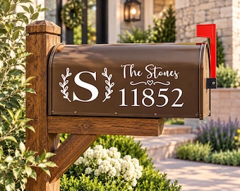 Monogram Decal, Personalized Mailbox Sign | Adhesive Vinyl | Last Name & Address Numbers, Many Sizes