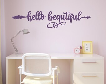 Hello Beautiful decal, mirror affirmation, mirror sticker, hello gorgeous, mirror quote, wall decal, you're beautiful, mirror decal