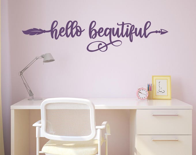 Hello Beautiful decal, mirror affirmation, mirror sticker, hello gorgeous, mirror quote, wall decal, you're beautiful, mirror decal
