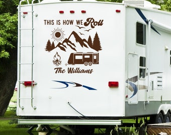 Personalized RV Decal: Mountain Scene Camper Vinyl Decal