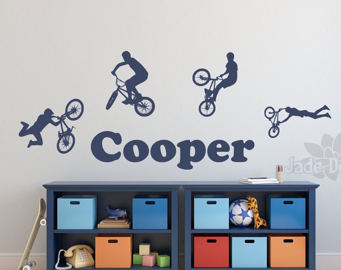 Bmx wall decal, name wall decal, bmx wall art, boys room decor, sports wall decal, teen room decor, boys bedroom decal