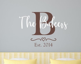 Personalized Last Name Wall Decal: Family Monogram, Established Date