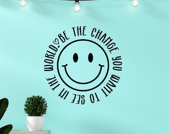 Smiley Face Wall Decal: Positive Quote, Tween Bedroom Decor