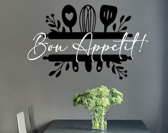 bon appetit cute kitchen wall decal, kitchen wall art, kitchen decal, farmhouse kitchen sign, kitchen and dining room decor
