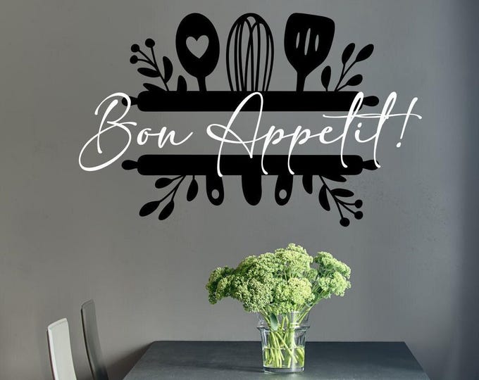 bon appetit cute kitchen wall decal, kitchen wall art, kitchen decal, farmhouse kitchen sign, kitchen and dining room decor