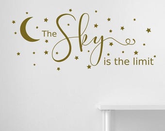 The sky is the limit decal, inspirational wall art, moon and stars decal, wall decal, motivational decor, night sky, vinyl decal