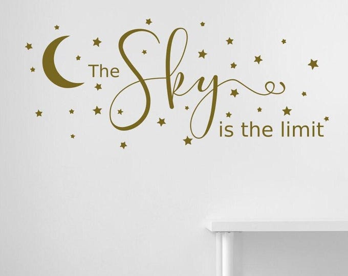 The sky is the limit decal, inspirational wall art, moon and stars decal, wall decal, motivational decor, night sky, vinyl decal