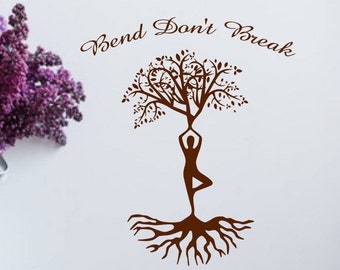 yoga wall decal, Bend Don't Break, inhale exhale, gift for yogi - yoga wall art, yoga vinyl decal, tree of life decal