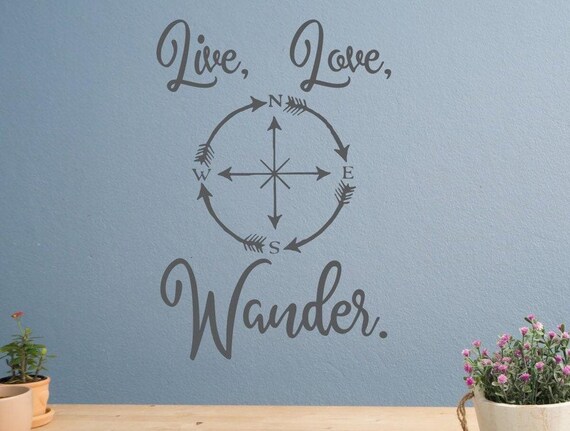 Live Love Wander Wall Decal: Compass Wall Art