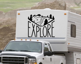 Explore RV Decal: Mountain Road Camper Vinyl Decal