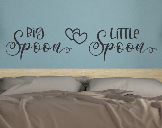 Couples wall art, bedroom wall decal, Big spoon little spoon, wall decal, master bedroom art, bedroom wall art, lets cuddle