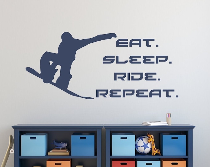 Snowboarding wall art, snowboarder gift // eat sleep ride // Teen boys room wall decor // Snowboarder wall decal