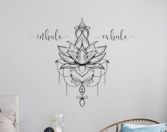 Inhale exhale wall art, lotus flower decor, lotus mandala, wall decal, Inhale Exhale decal, breathe wall decal, yoga wall art, lotus decal